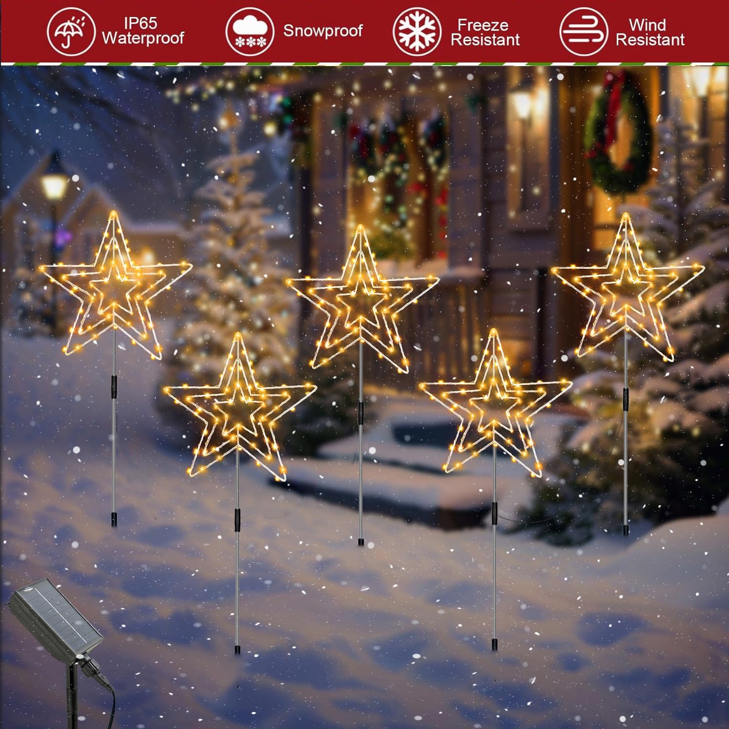 Luci Natalizie Solari 3 Pezzi Stella di Natale Luminosa | Decorazioni Natalizie per Esterno a Forma di Stella IP65 Impermeabile Lampade Solari da Giardino per Cortile Prato