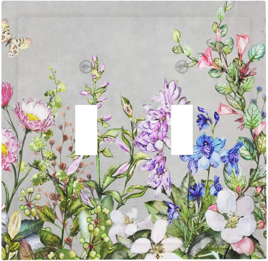 Butterfly and Flowers Light Switch Plate Covers Decorative MidDouble