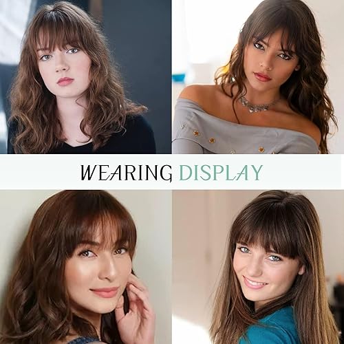 Miniatura 7 de EBENK Flequillo con clip, 100 % cabello humano, color rojo oscuro y marrón con flequillo, clip de pelo falso, extensiones de cabello fáciles para