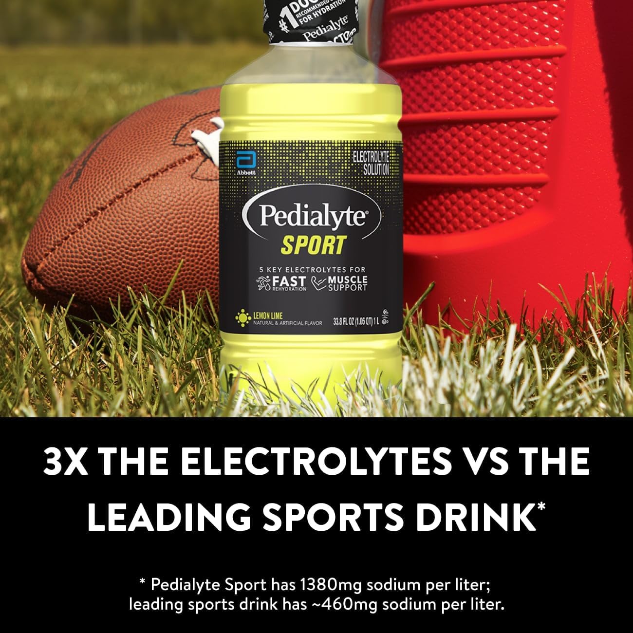 Pedialyte Sport Electrolyte Drink, Fast Hydration with 5 Key Electrolytes for Muscle Support Before, During, & After Exercise, Lemon Lime, 1 Liter, Pack of 4