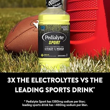 Pedialyte Sport Electrolyte Drink, Fast Hydration with 5 Key Electrolytes for Muscle Support Before, During, After Exercise, Lemon Lime, 1 Liter, Pack of 4
