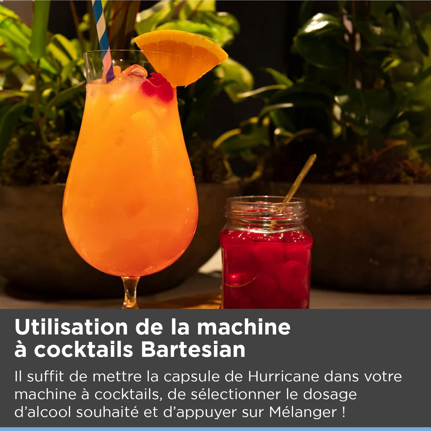 Bartesian Hurricane - Ingrédients pour Cocktail au Rhum - Capsules pour le Bartesian Cocktail Maker - Préparation sans alcool à mélanger avec des spiritueux - Lot de 8 capsules