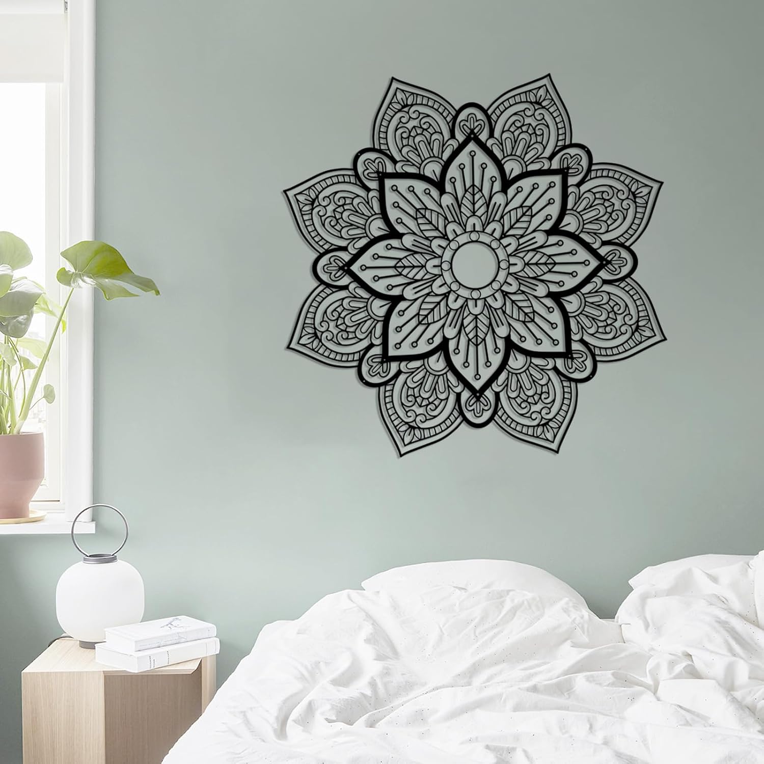 Resama Black Large Metal Round Mandala Wall Decor, Unique Lotus Flower Wall Art for Living Room Bedroom Bathroom Corridor Home room and Office decoration