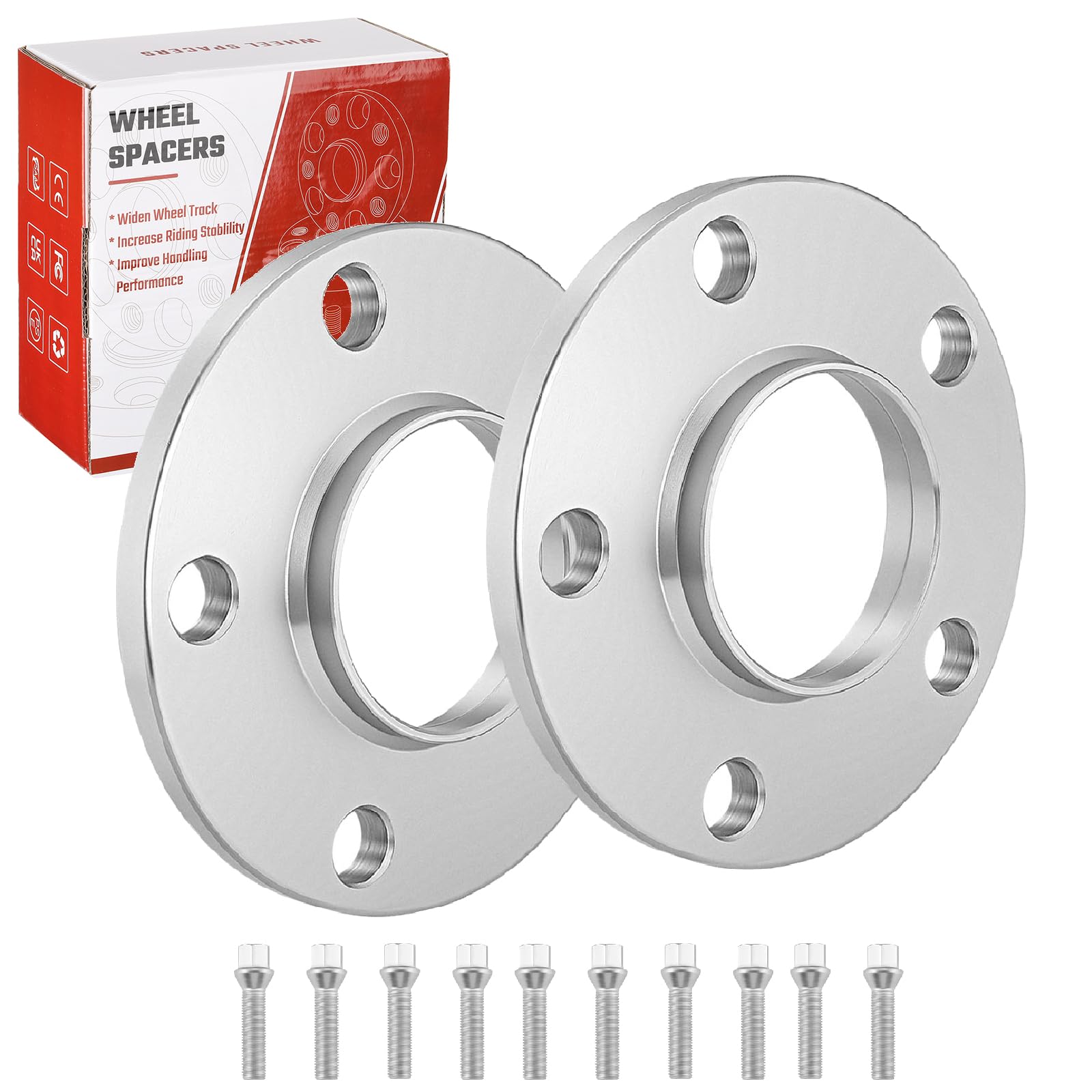 Spurverbreiterung 5x112 20mm (2x10mm) Ø66,5 Naben­zentriert Spurplatten Set Kompatibel mit Audi A4 A5 A6 4G A7, Spurverbreiterungen Distanzscheiben inkl. 10 Radschrauben M14x1.5x50mm Sliver