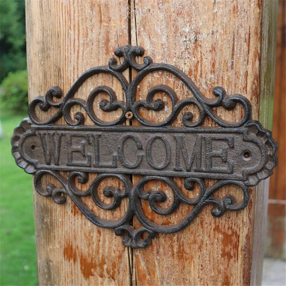 qiuqiu Garden Welcome Sign, Wall Vintage Cast Iron Flower Shape Art Decorative House Number for Indoor Outdoor Porch Classroom for House Plaque Garden Bar Cafe Store Gate