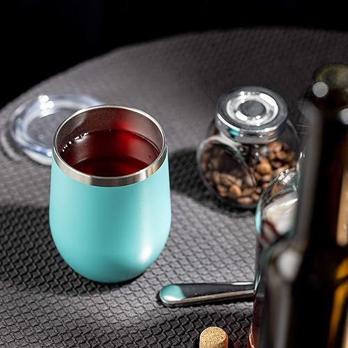 Miniatura 7 de Comooo. - Vaso para vino de acero inoxidable con tapa, de 12 onzas, pared doble aislada al vacío, taza de viaje para café, vino, cócteles, helado,