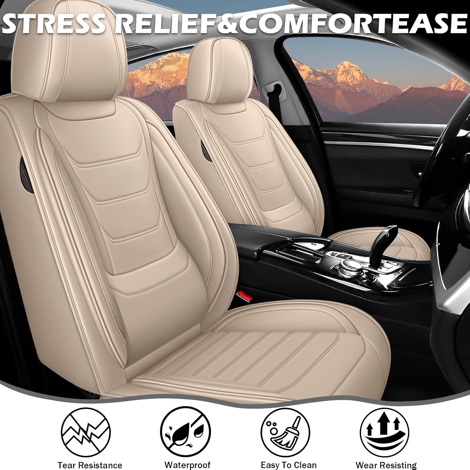 Car Seat Cover for BMW 328i Seat Covers 2010-2016 2023, Nappa Leather Car Seat Covers Full Set,Tear-Resistant & Waterproof Seat Covers for Cars(2 Seats Standard/Beige)