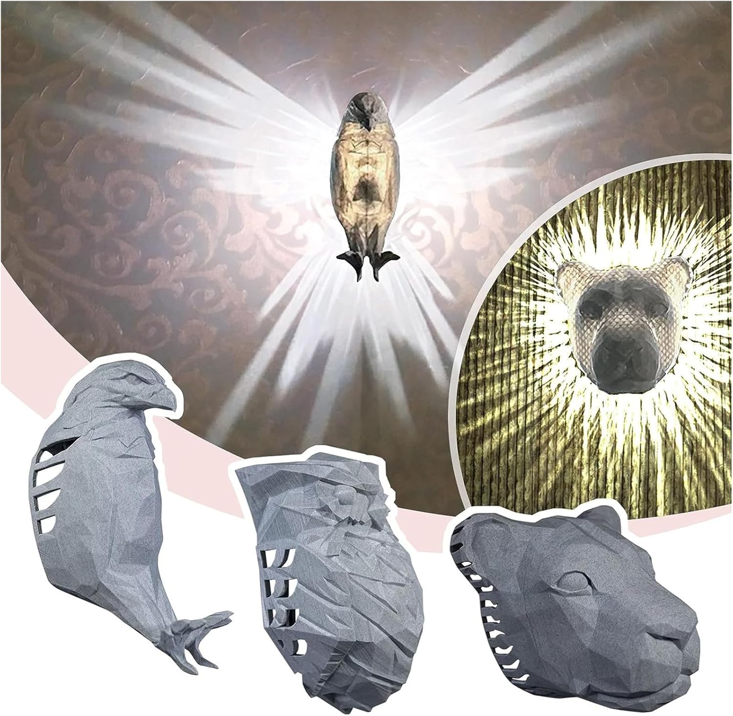 3D Owl Eagle Night Light Animal Led Touch Switch Decor Wall Sconce Optical Illusion Lamps LED Table Lamp Xmas Home Love Birthday Children Kids Decor Toy Gift (B)