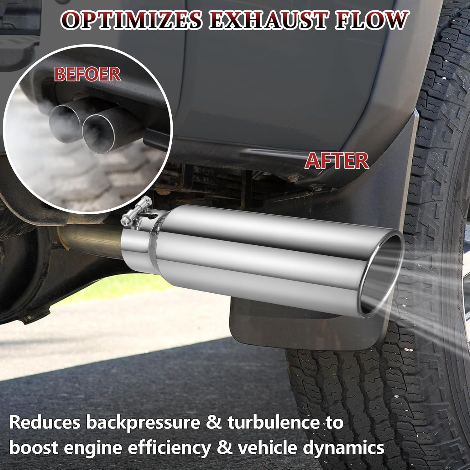 Exhaust Tip 3" Inlet 4" Outlet 15" Long, High Performance Stainless Steel, Rustproof Polished Finish, Rolled Angle Cut, Bolt-On Diesel Tail Pipe, Universal for Car Truck