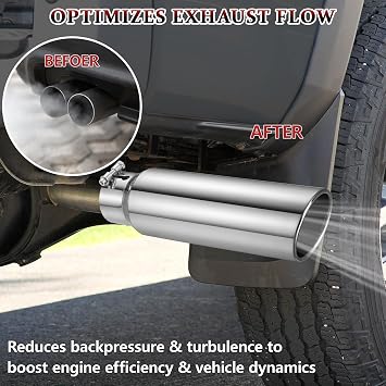 Exhaust Tip 3 Inlet 4 Outlet 15 Long, High Performance Stainless Steel, Rustproof Polished Finish, Rolled Angle Cut, Bolt-On Diesel Tail Pipe, Universal for Car Truck