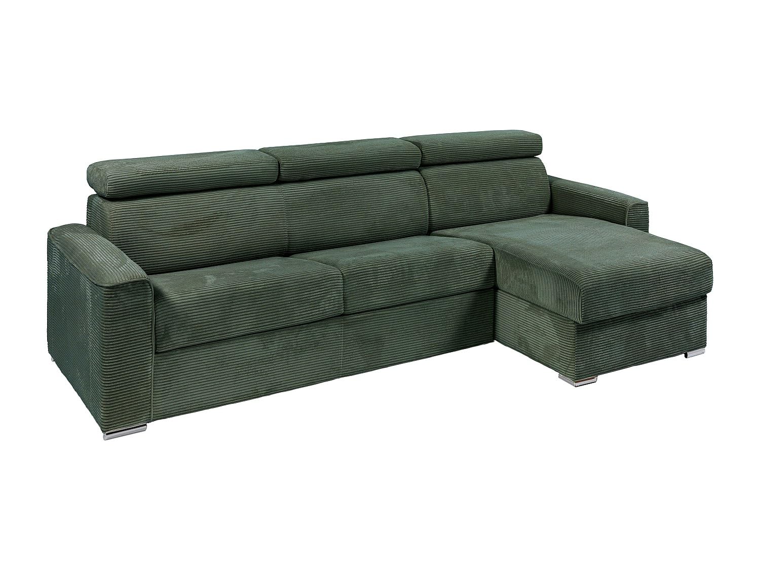 Vente-unique - Ecksofa, wendbar, ausklappbar, Express, aus grünem Cordsamt, Liegefläche mit breiten Latten 160 cm – Matratze 22 cm Memory-Schaum