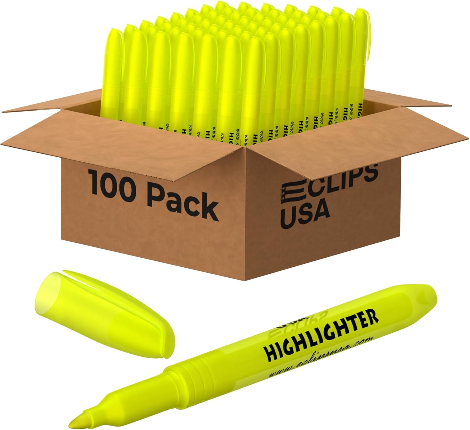 E-CLIPS USA Highlighters Bulk, Slim Yellow Highlighter Markers, Fine Tip, Fluorescent Yellow, Office Supplies, School Supplies (350 Pack)