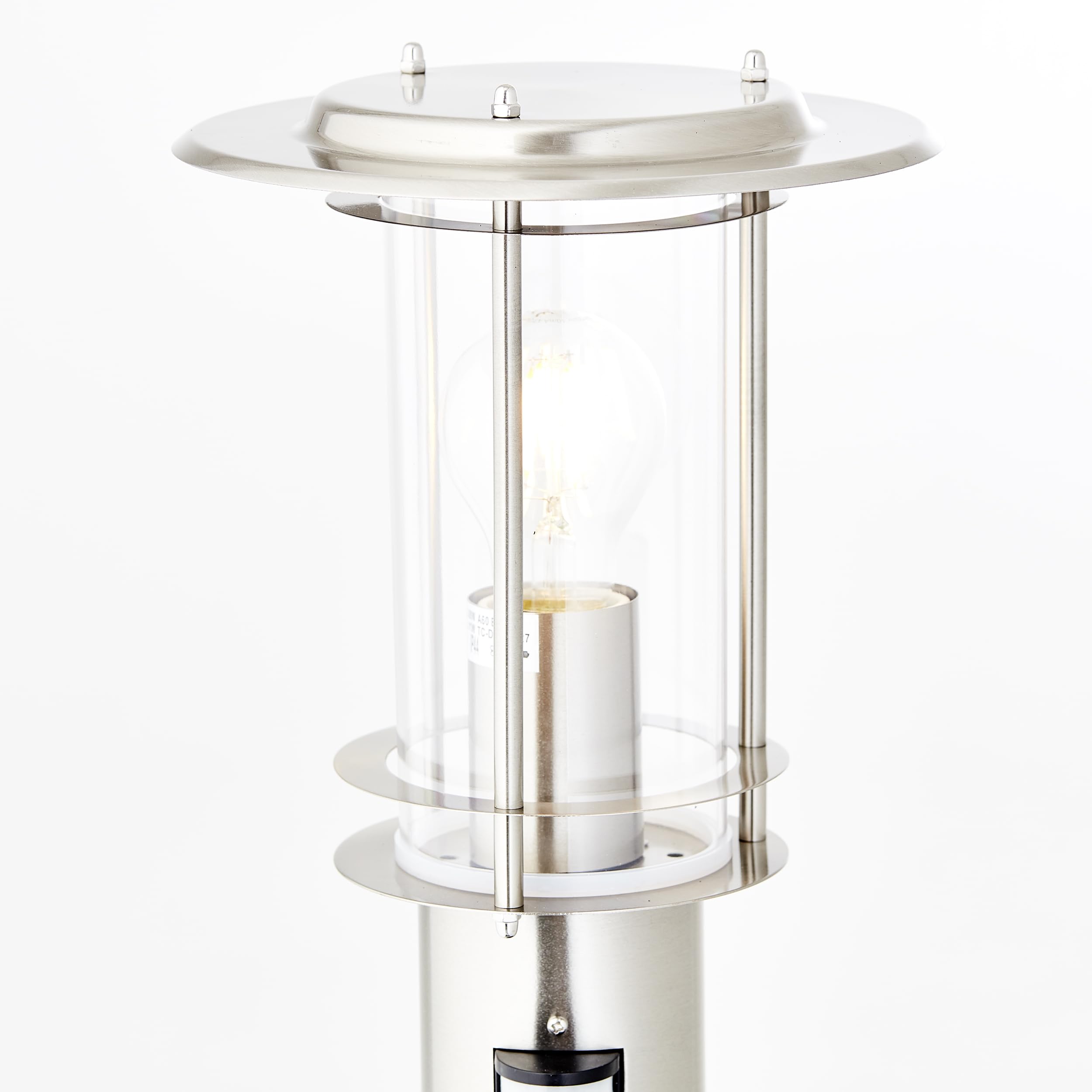 Lightbox Außen Pollerlampe mit Bewegungsmelder | moderne Outdoor Wegeleuchte | 1 m Höhe | Ø 20 cm | spritzwassergeschützt (IP44) | E27 Fassung | aus Edelstahl/Kunststoff | in EdelStahl