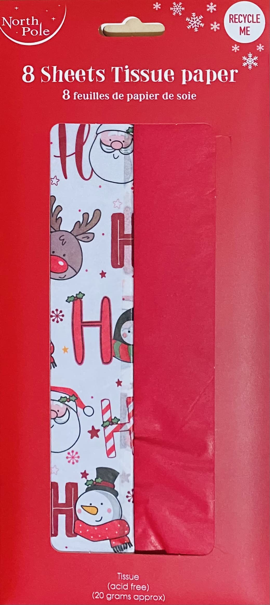 Christmas Tissue Paper Gift Wrapping, Assorted Traditional Festive Xmas Designs| Recyclable Eco Friendly Wrapping for Delicate Items (White/Red Ho Ho)