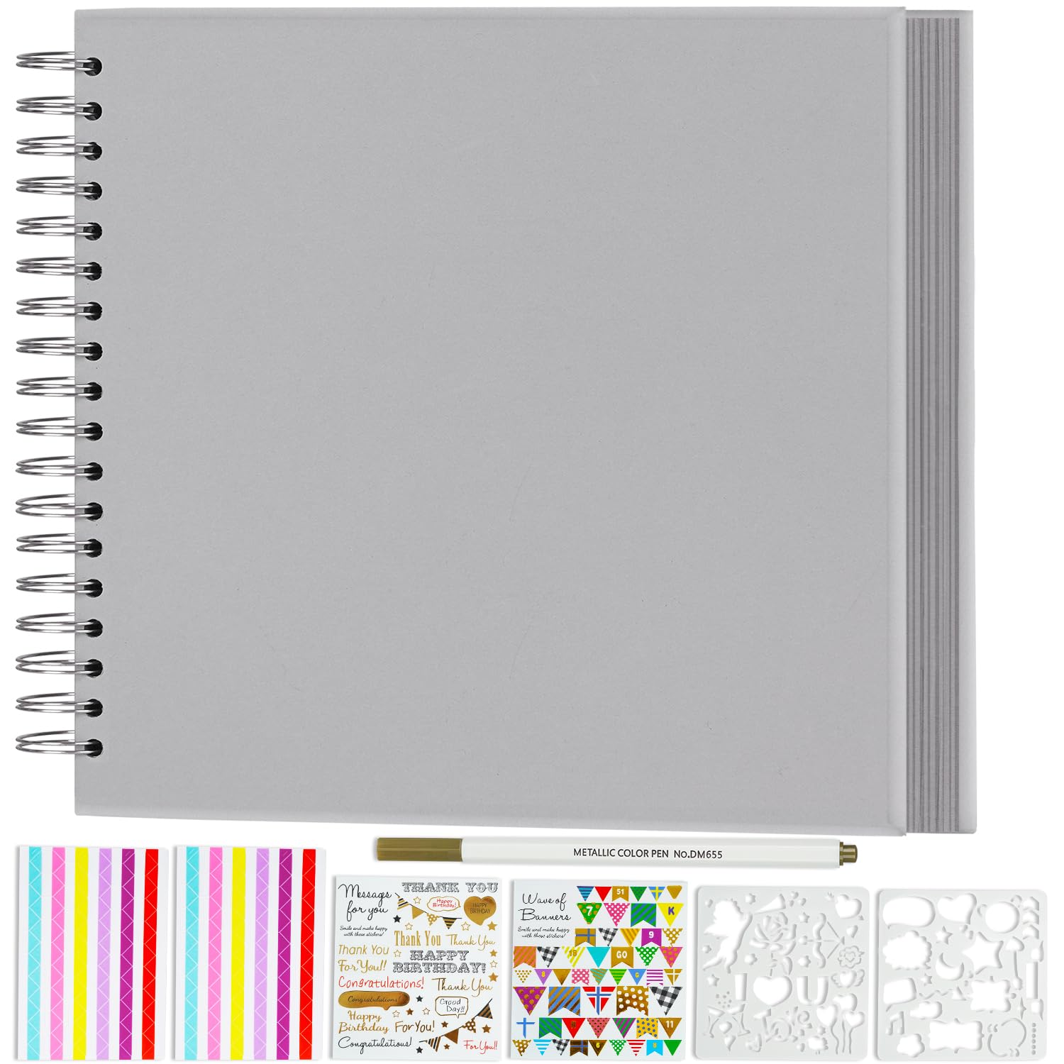 Miaikoe DIY Scrapbook Album 20.5x20.5 cm Hardcover Kraft Blank Paper Scrap Book with 20 Sheets Memory Book for Family Wedding Photography Anniversary (Grey)