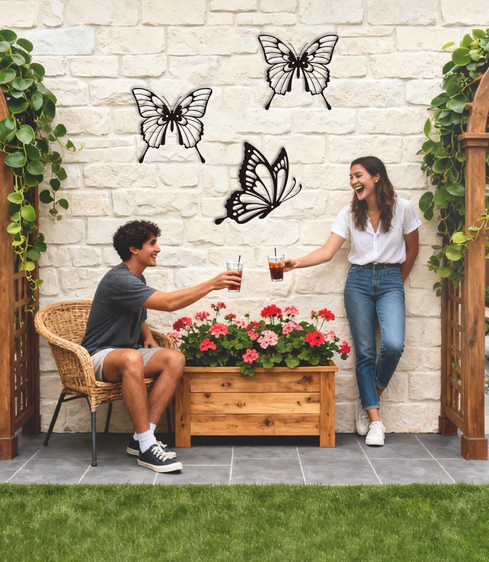 Large Butterflies Metal Wall Decor - 3 Pack Elegant Rust-Proof Butterfly Wall Art for Indoor & Outdoor - Farmhouse Living Room, Bedroom, Bathroom, Patio Decor, Unique Housewarming Gift Idea image 4