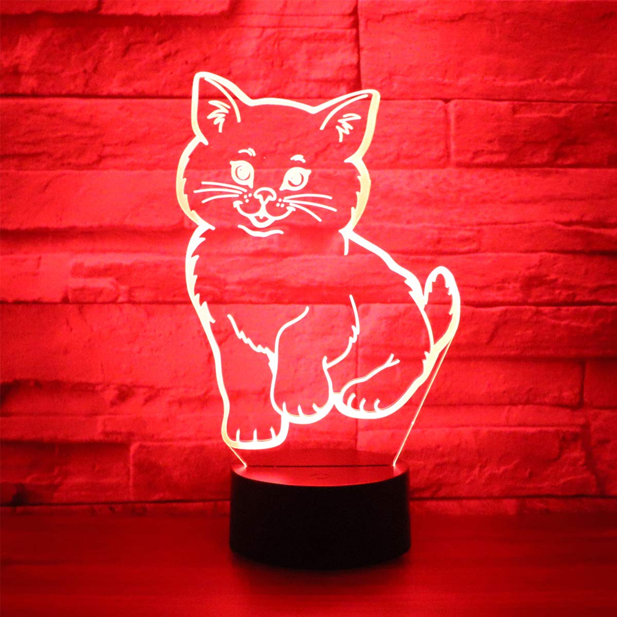 Hguangs Cat Lamp 3D Optical Illusion Night Light Table Light 7 Colors Changing Touch Control Gift for Christmas Birthday Valentine's Day Kids Children Girl and Boy