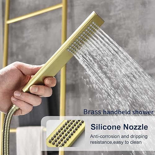 Miniatura 4 de Grifo de bañera de latón cepillado independiente con ducha de mano y caño giratorio 9017BG