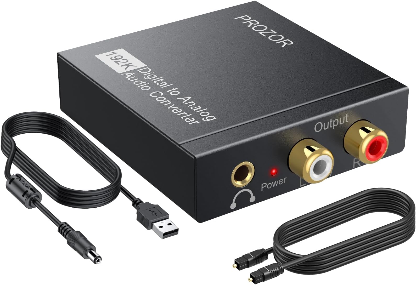 PROZOR DAC Converter 192kHz Digital to Analog Converter 2.0CH Digital Optical Toslink Coaxial to RCA L/R 3.5mm Analog Stereo Audio Adapter with 1 m/3 ft Optical Cable for HDTV DVD PS3/4