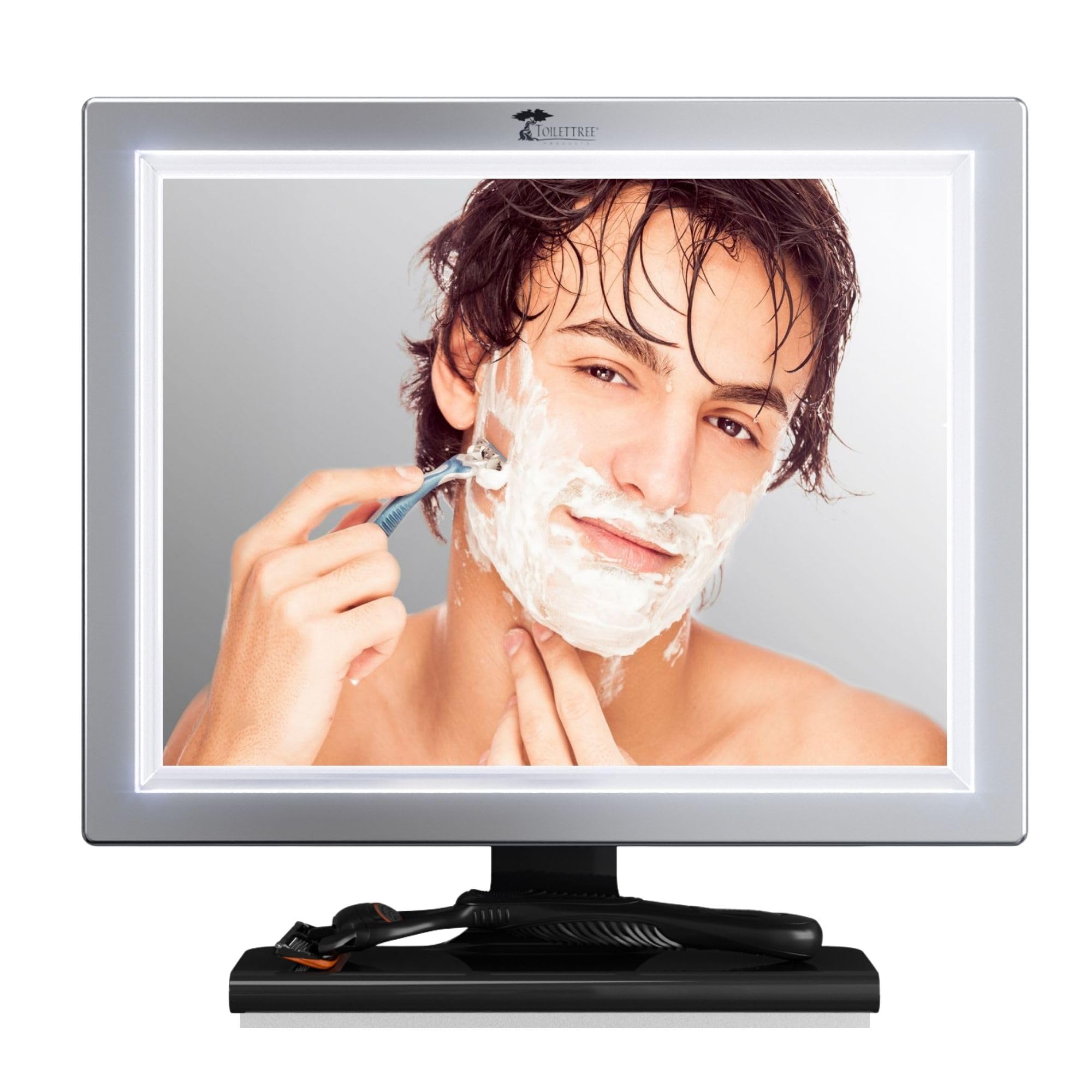 ToiletTree Products Deluxe LED Fogless Shower Mirror with Squeegee Anti-Fog Mirror - Adjustable Shaving Mirror with a Squeegee - Rust-Proof,