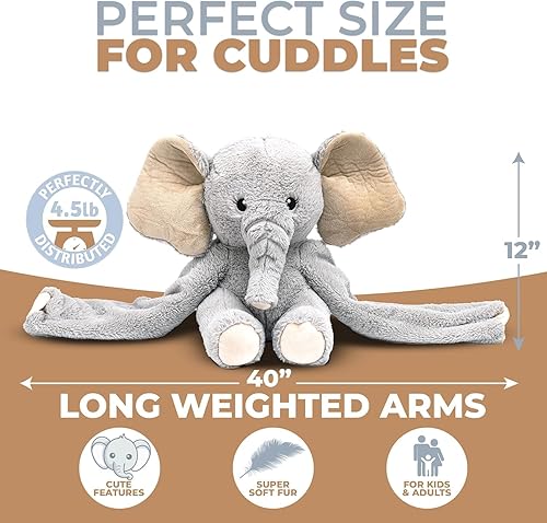 Miniatura 2 de Huggle Healers Peluche de elefante con peso, brazos reconfortantes de 4.5 libras de largo para abrazos relajantes, peluches con peso de primera