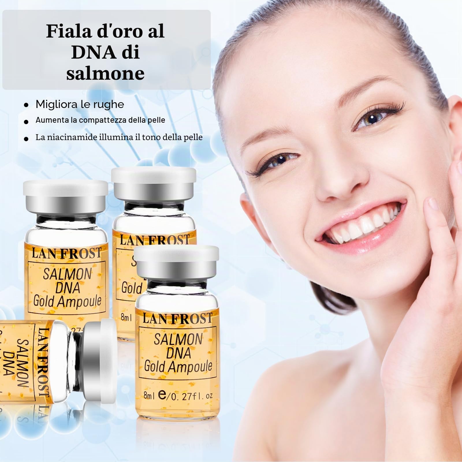BB Facial Glow Starter Kit Siero all'acido ialuronico Essence per la cura della pelle | 8 ml, 12 pezzi, da utilizzare con balsamo per la pelle Microneedle (oro)
