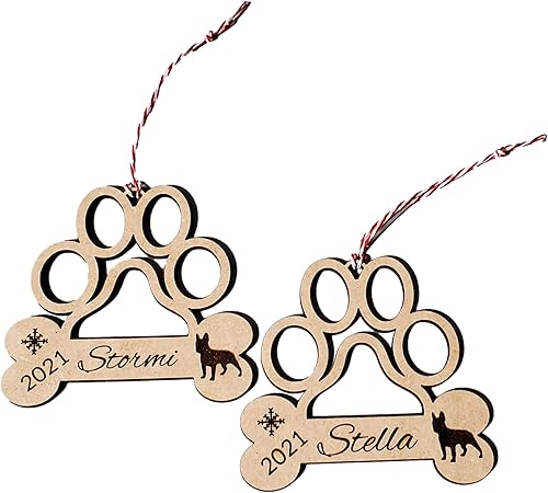 Miniatura 2 de Personalized Paw Print Dog Ornament Custom Dog Bone Holiday Keepsake with Name, Year & Silhouette Christmas Tree Decoration for Pet Lovers
