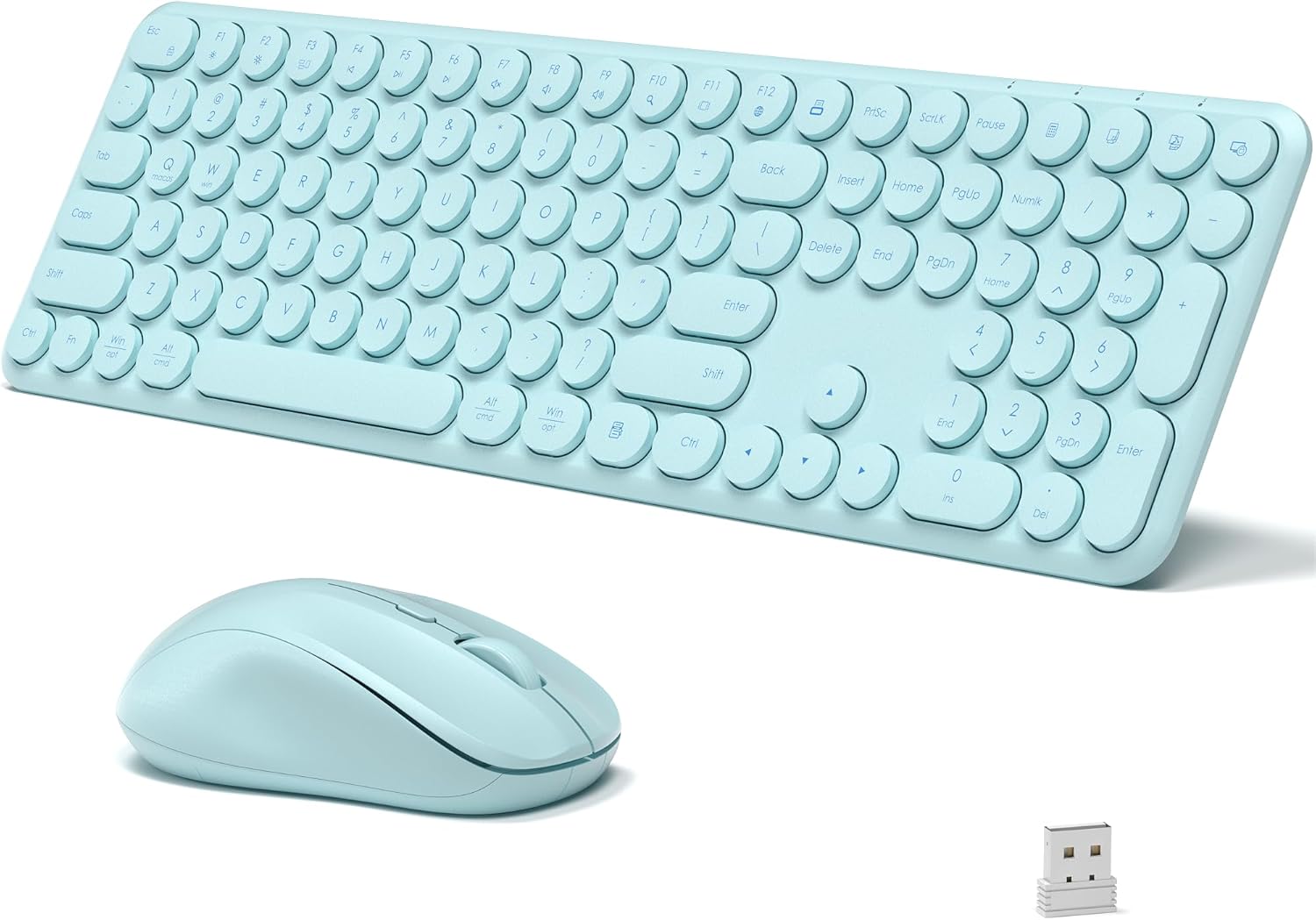 Wireless Keyboard and Mouse Combo, 110 Round Quiet Keys, Adjustable Optical Mouse, Share 1xUSB Receiver, Power Switch, for Windows Mac(Blue)