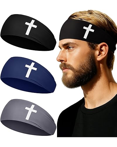 Shihanee 3 Pcs Christian Headbands for Men Jesus Cross Athletic