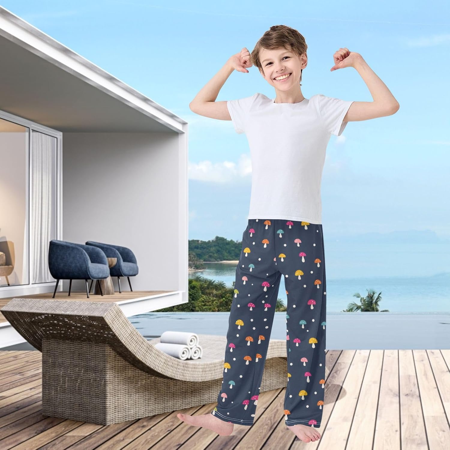 visesunny Boys' Pants Colorful Mushroom Dot Jogger Pants Elastic Waist Long Bottoms Trousers S-XL