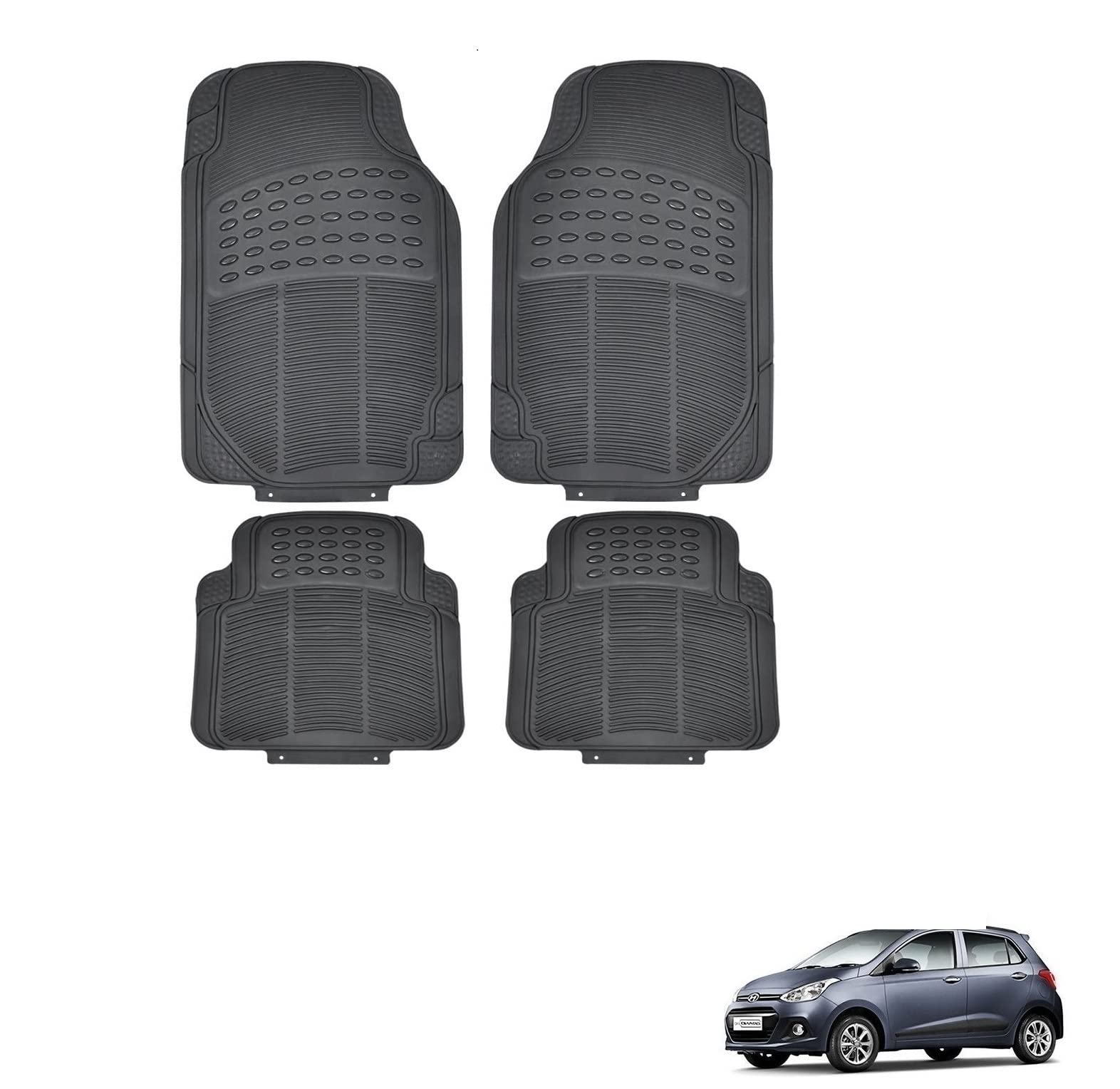 Kozdiko Car Simple Rubber Black Floor Mat Set of 4 Pcs for Hyundai Grand I10