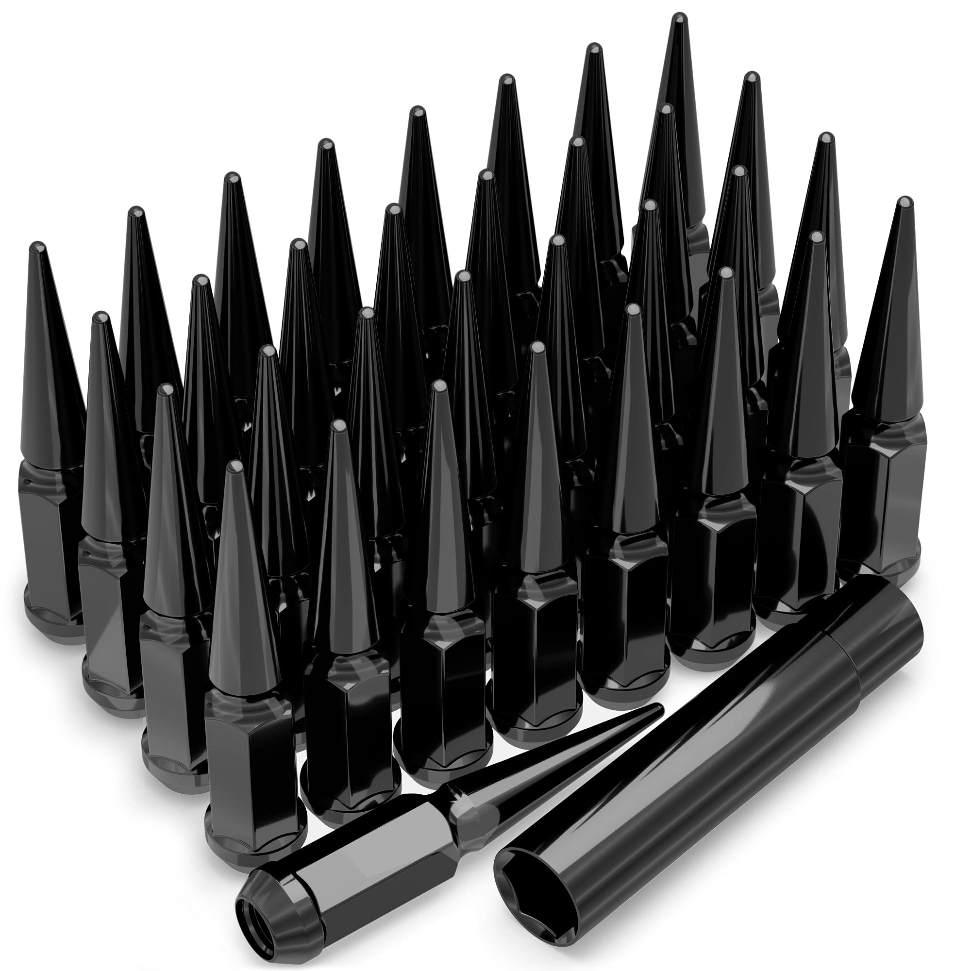 White Knight 2904BK-33AM Black 1/2"-20 1-Pc Hex Spike Lug Nut Set with Extra Spike Lug Nut, 33 Pack
