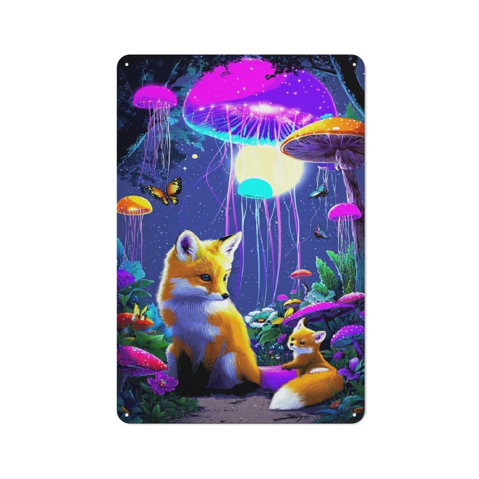 Warehouse Style Tin Wall Sign 30x20cm Featuring Enchanted Forest Foxes, Loft Wall Plaque for Loft, Studio, Office Or Creative Room