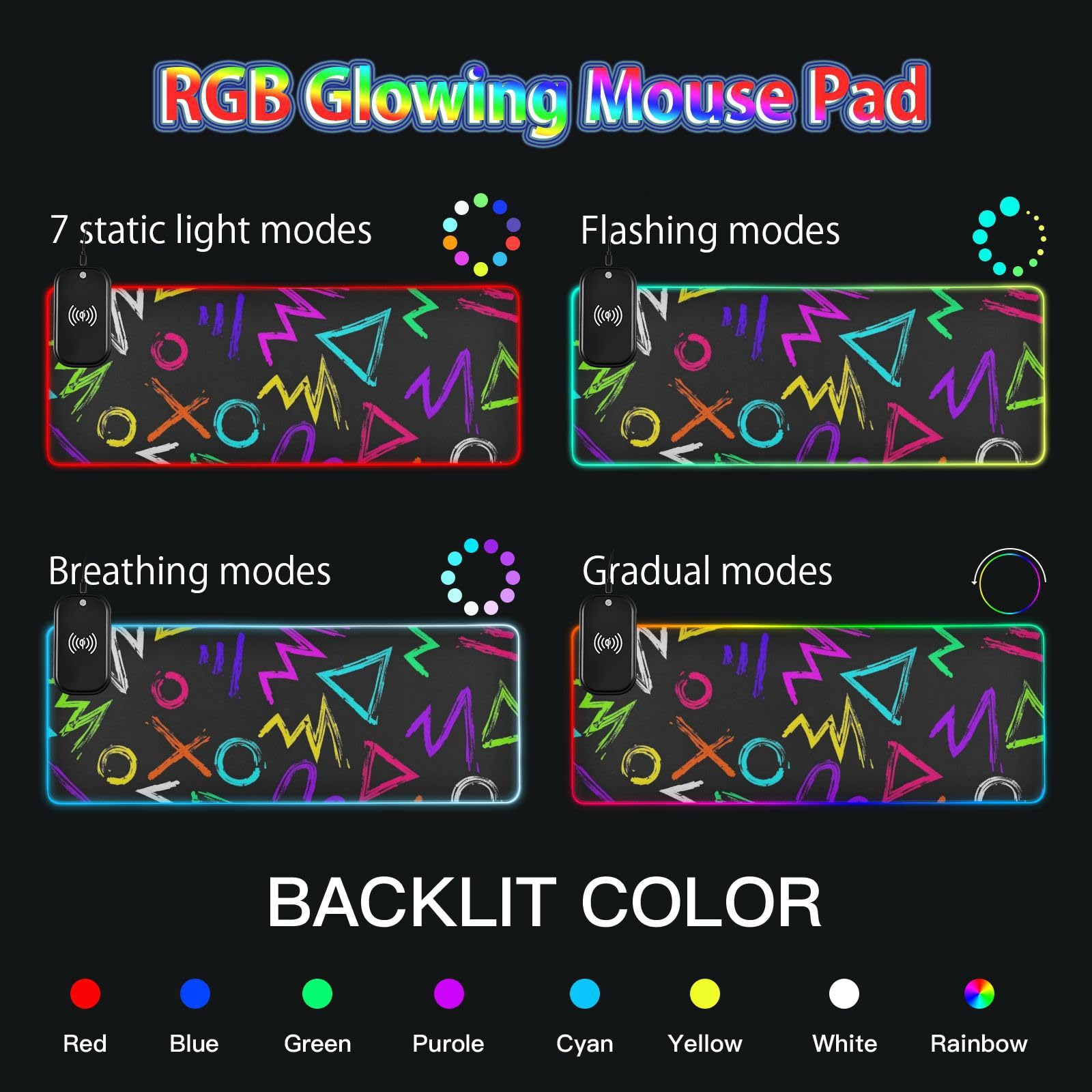 Colorful Art Trend Graffiti Ricarica Wireless Glowing pad animale animale tappetino per mouse da gioco grande multifunzionale per scrivania 80 x 30 cm