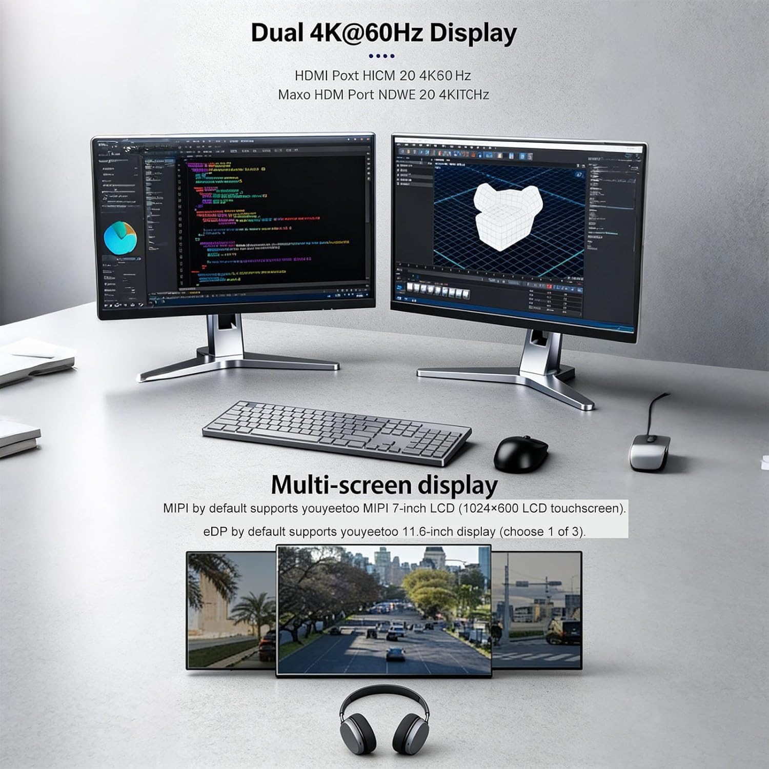 youyeetoo K1 - Intel N100 x86 Single Board Computer, Windows 10/11 Linux Mini PC, 4K Dual Media Server, 2X Gbe RJ45, M.2 2280 NVMe/SATA 3.0 SSD, Dev Board für AI IoT Edge (SOM Kit, 8+128GB)