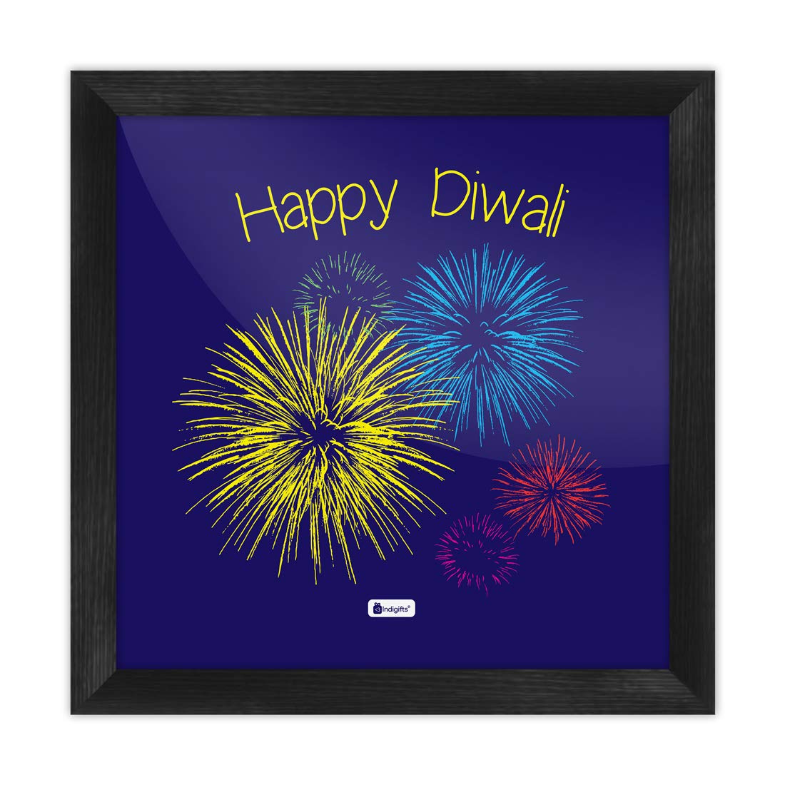 Indigifts IA Diwali Gift Items Happy Diwali Quote Blue Poster Frame 8x8