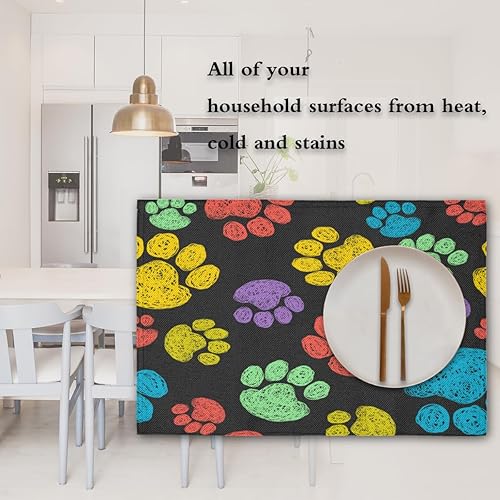 Miniatura 7 de Lovely Paw Prints Style Placemats Set of 4 Table Mats Washable Placemat Waterproof Place Mats for Party Home Dining Table Decor 18x12 in