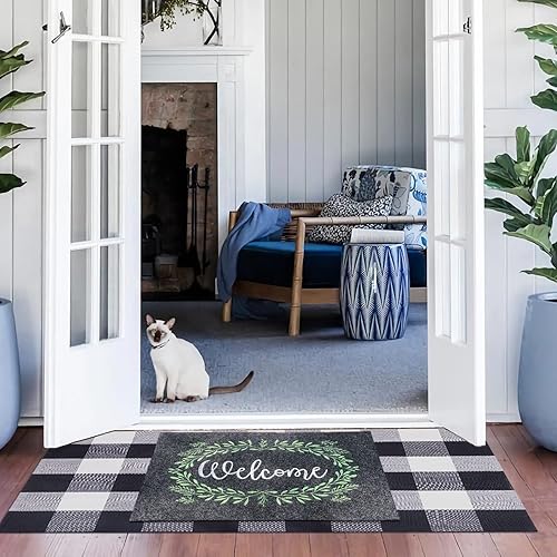 Miniatura 5 de Tapetes de bienvenida para puerta delantera, entrada, piso, alfombra de puerta de granja, entrada, parte trasera de goma antideslizante, fácil de