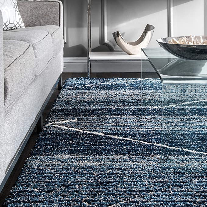 Image of Shaggy Rug for Bedroom Living Room 3X5 FEET Fluffy Plush Area Carpet with Non Slip Backing, Modern Cozy Floor Rug for Home Decor and Comfort (Luxury Mustard-Blue)