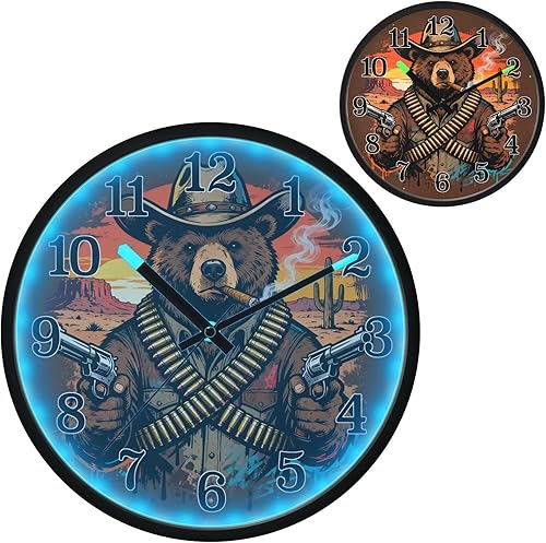 Miniatura 2 de Silent Non-Ticking Battery Operated Clock Luminous Voice-Activated Clocks Sunset Cowboy Beer Retro 12 Inch for Office, Home, Bathroom, Kitchen,