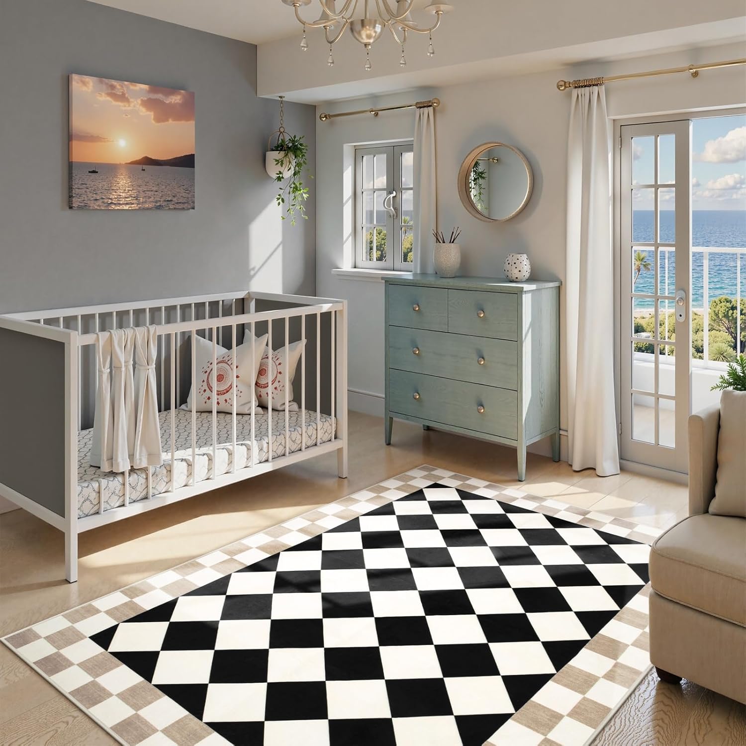 Morebes 4x6 Checkered Rug for Living Room, Black Washable Bedroom Area Rug Checked Kids Room Rug, Non-Slip Soft Low Pile Stain Resistant Indoor Carpet for Bedroom Playroom Nursery