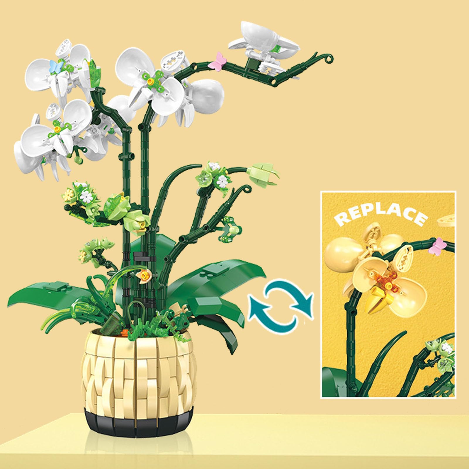 Orchid Building Blocks Set, Flowers Bouquet Building Bricks Kit, 971 PCS Botanical Collection Building Blocks Toy - Image 3