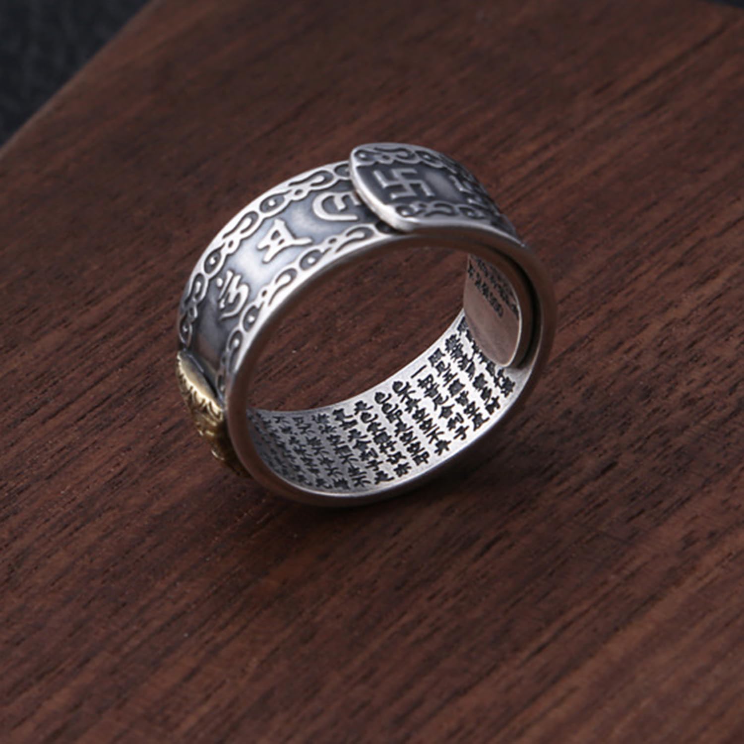 Anello Mantra Buddha argento sterling 990 Anelli Feng Shui ricchezza Gioielli religiosi buddisti fortunati Anello aperto regolabile