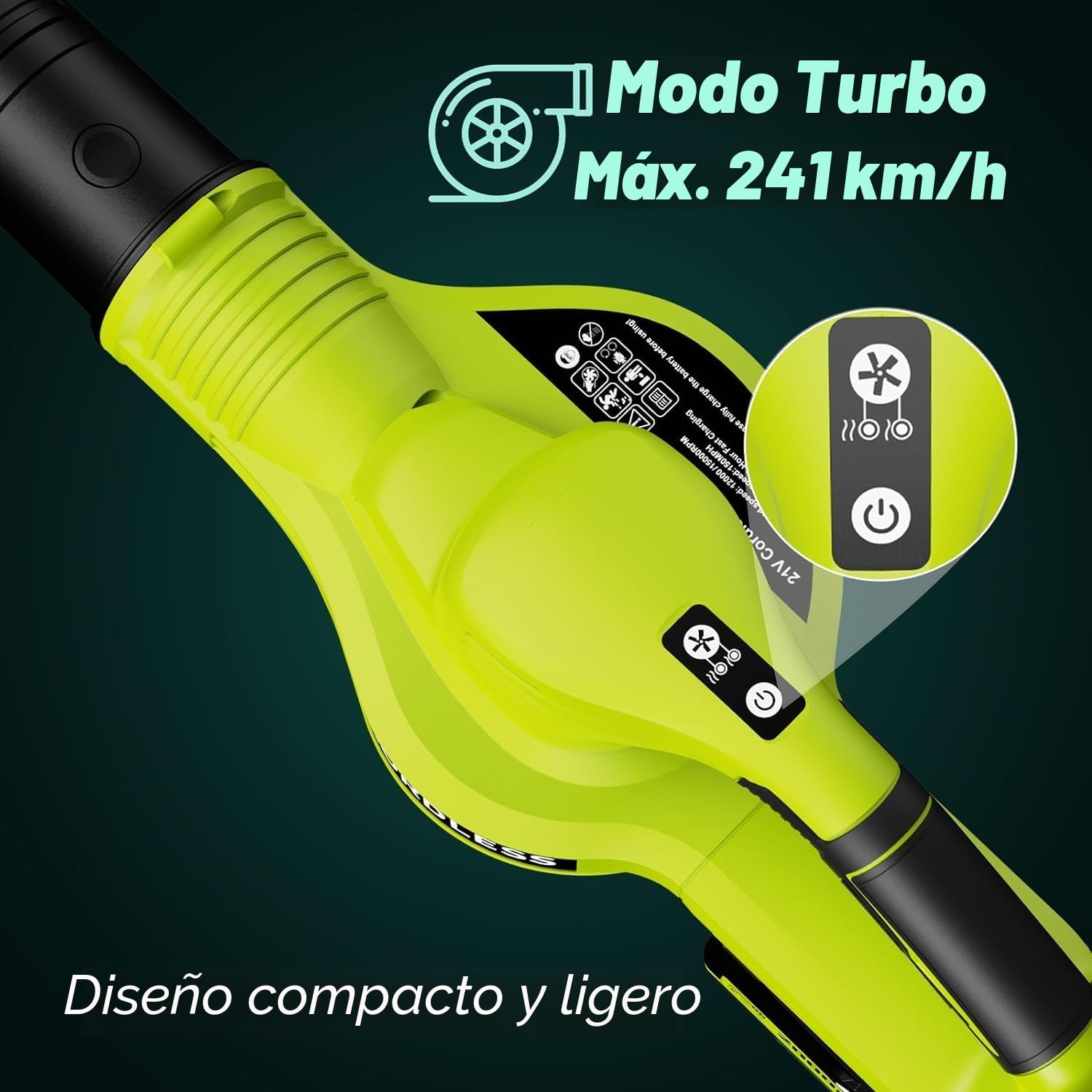 Soplador de Hojas inalámbrico de 3000 W, 150 mph Soplador de Hoja con batería y Cargador, Ligero, Herramienta para jardín/Techo (Amarillo) (B)