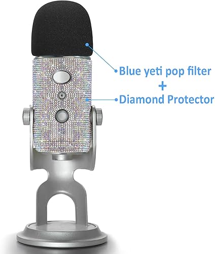 Miniatura 2 de Blue Yeti Pop Filter  Bonita calcomanía con purpurina, piel brillante de diamante brillante con micrófono de espuma compatible con micrófonos Yeti