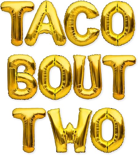 PartyForever Cartel dorado de taco bout two globos con temática de taco para fiesta de 2º cumpleaños, decoración y suministros para niños y niñas