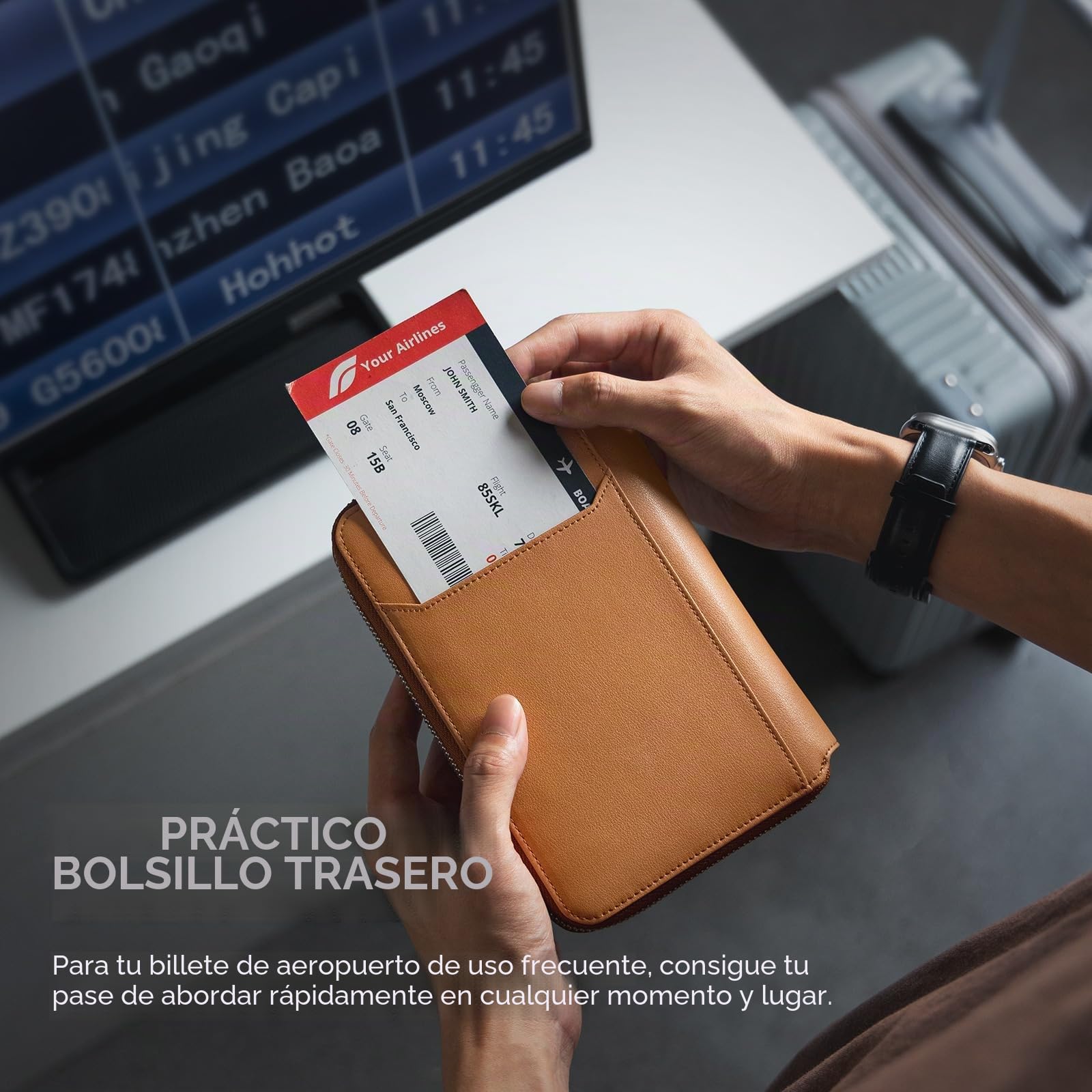 VULKIT Porta Pasaporte Familiar de Cuero para 4-6 pasaportes, Estuche Organizador de Documentos Premium, Billetera de Viaje Grande para Parejas y familias.