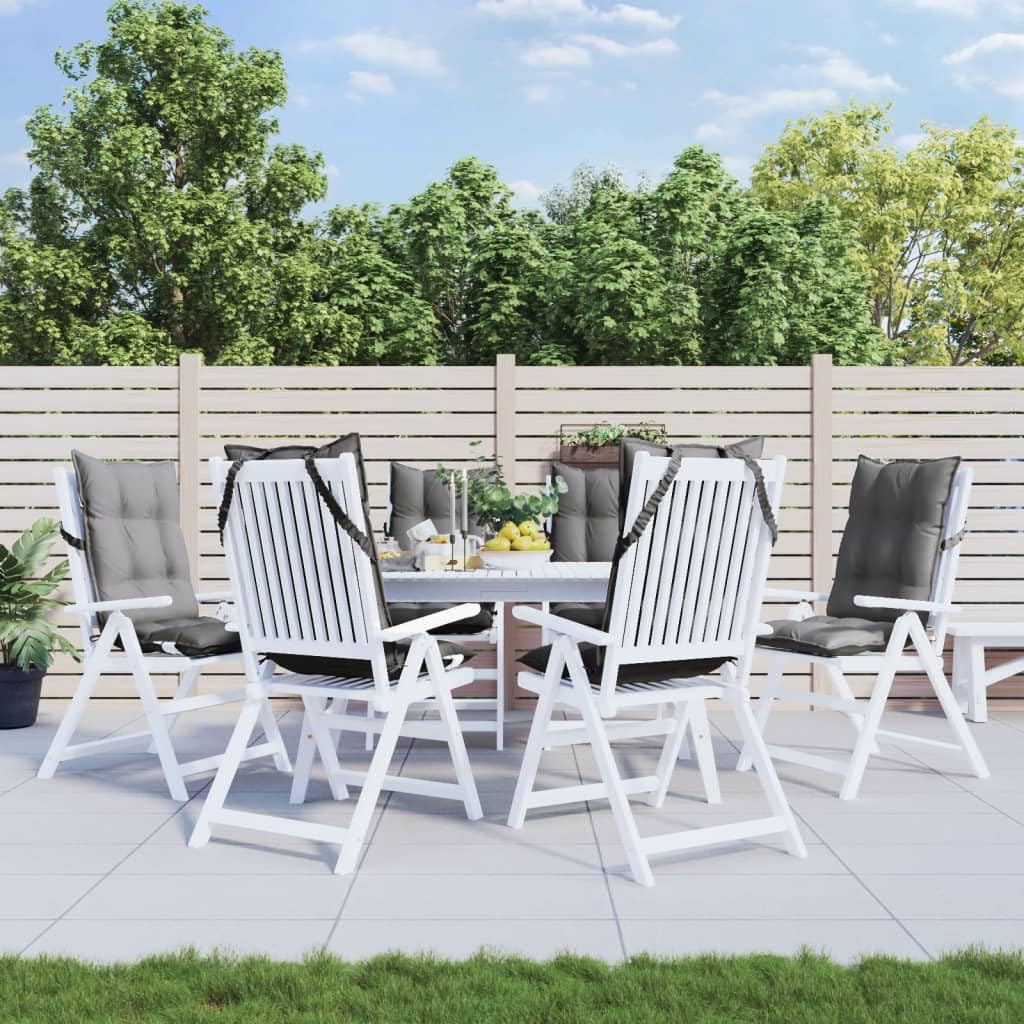 vidaXL Lot de 6 Coussins de Chaise à Dossier Haut, Galette de Siège Imperméable, Coussin d'Extérieur Anti-Glissement Jardin Terrasse, Gris Tissu Oxford