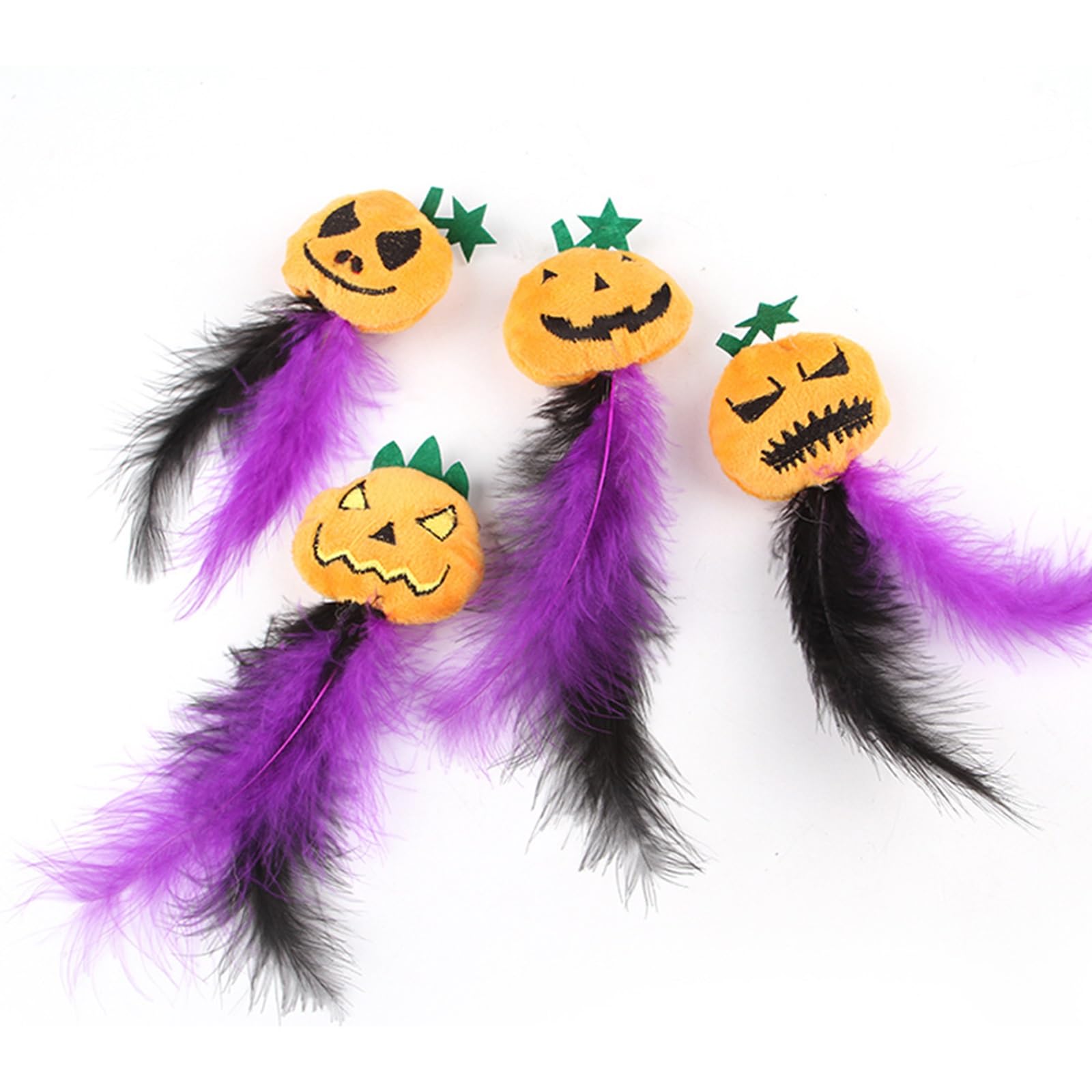 Haourlife Pumpkin-Shaped Cat Toys 4-Pack with Feathers