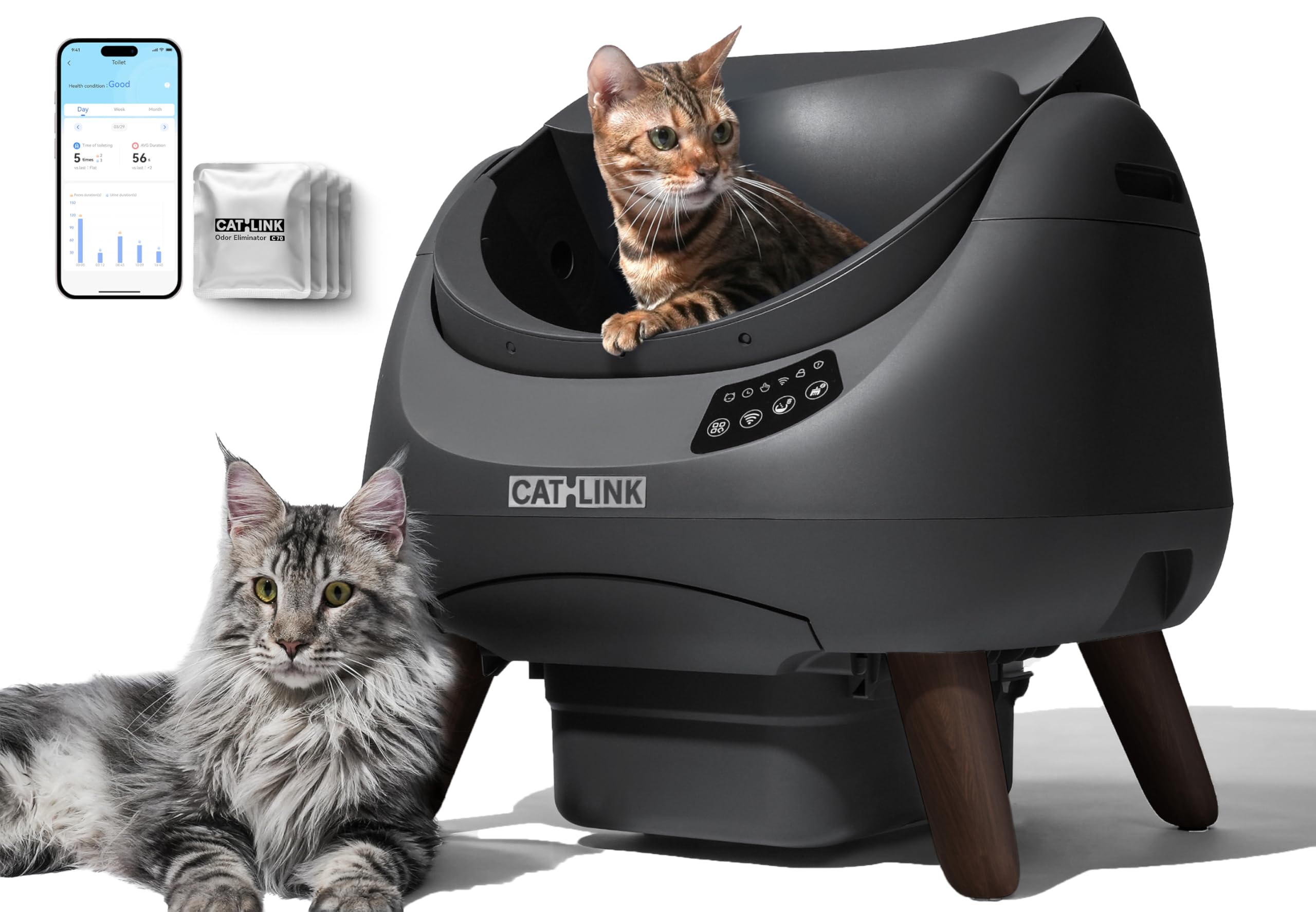 CATLINK Self Cleaning Cat Litter Box, Open Top Automatic Litter Box, Safe Anti-Pinch, AI Waste Analysis Health Monitor for Multi-Cat Recognition, 5G WiFi App Control, Odor Free, Open-X